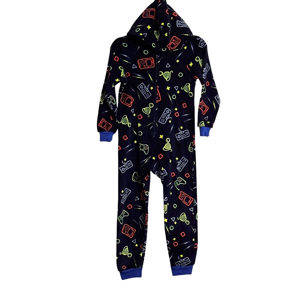 Cat & Jack Boys Hooded Fleece Pajama Onesie S 6/7 Flame Resistant